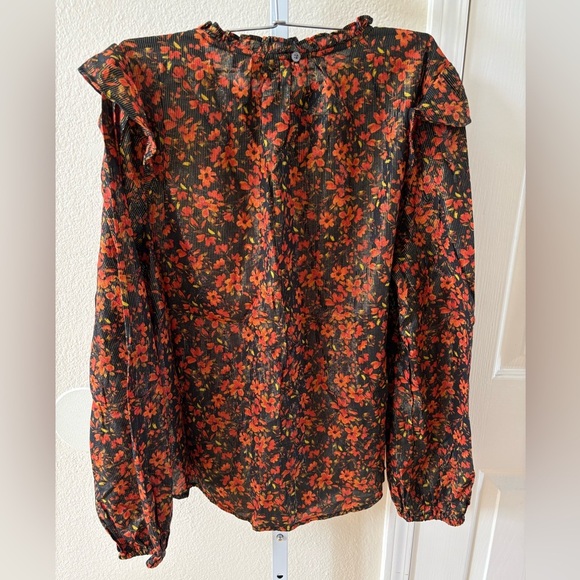 GAP Ruffle Long Sleeve Top in Cornucopia Red & Black Floral - Size XL - Picture 7 of 8
